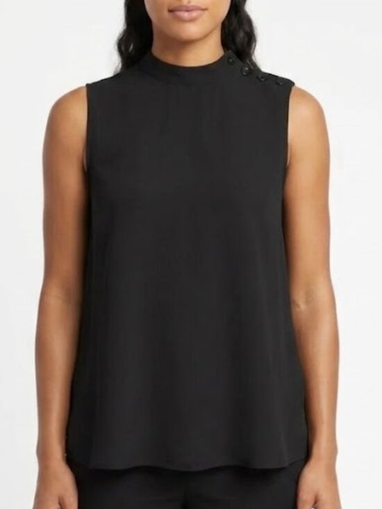 SM Woman Career Tops - SM Woman Career Corporate Goth Mock Neck Sleeveless Button Shoulder Shell XS